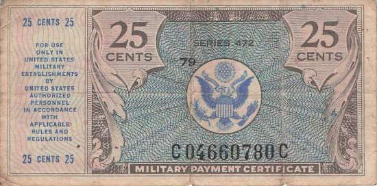 USA MPC Series 472 p.M17 25 Cents 1948 F